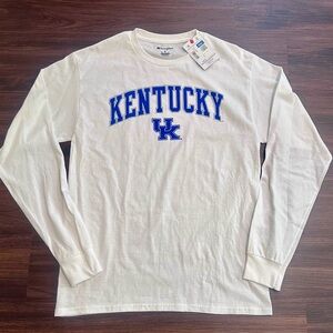 Champion White Long Sleeve Tee with Blue Kentucky Print